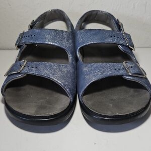 SAS Relaxed Heel Strap Sandal In Silver Blue, Size 11